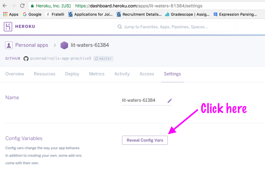 heroku reveal config vars